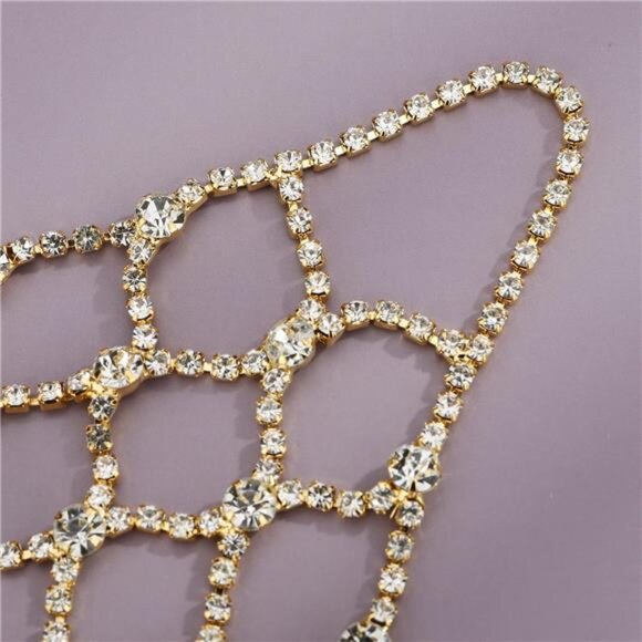 Gold Rhinestone Finger Ring Link Bracelet – Crystal Hand Chain Jewelry - Picture 5 of 6